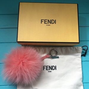 FENDI-AUTHENTIC Pink Fox Fur KEYCHAIN